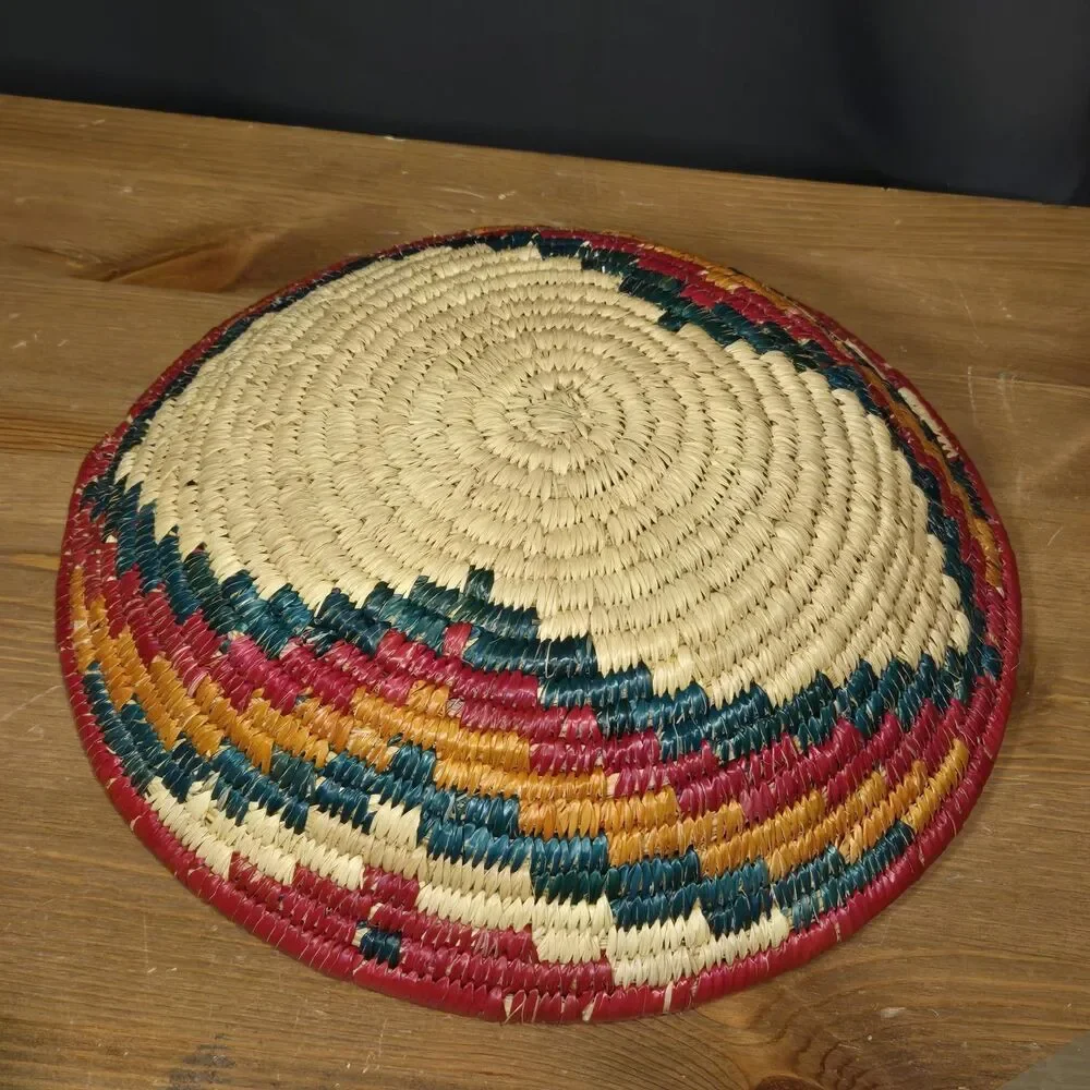 Colorful Swirl Natural Fiber Woven Straw Basket, Uganda 11.5
